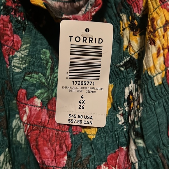 Colorful off the shoulder top. Buff like sleeves. Nice popping colors. - Picture 2 of 3